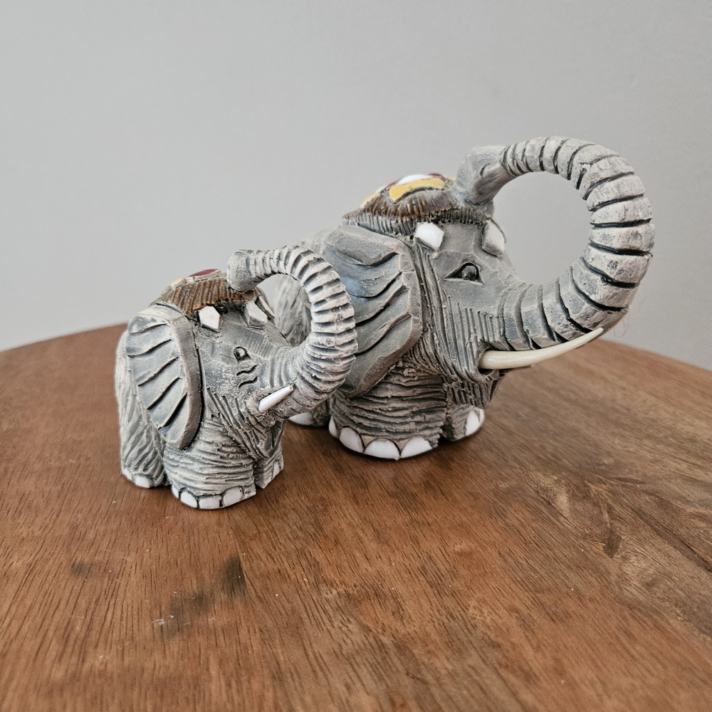 Artesania Rinconada Clay Elephant Figures Vintage Set Of 2